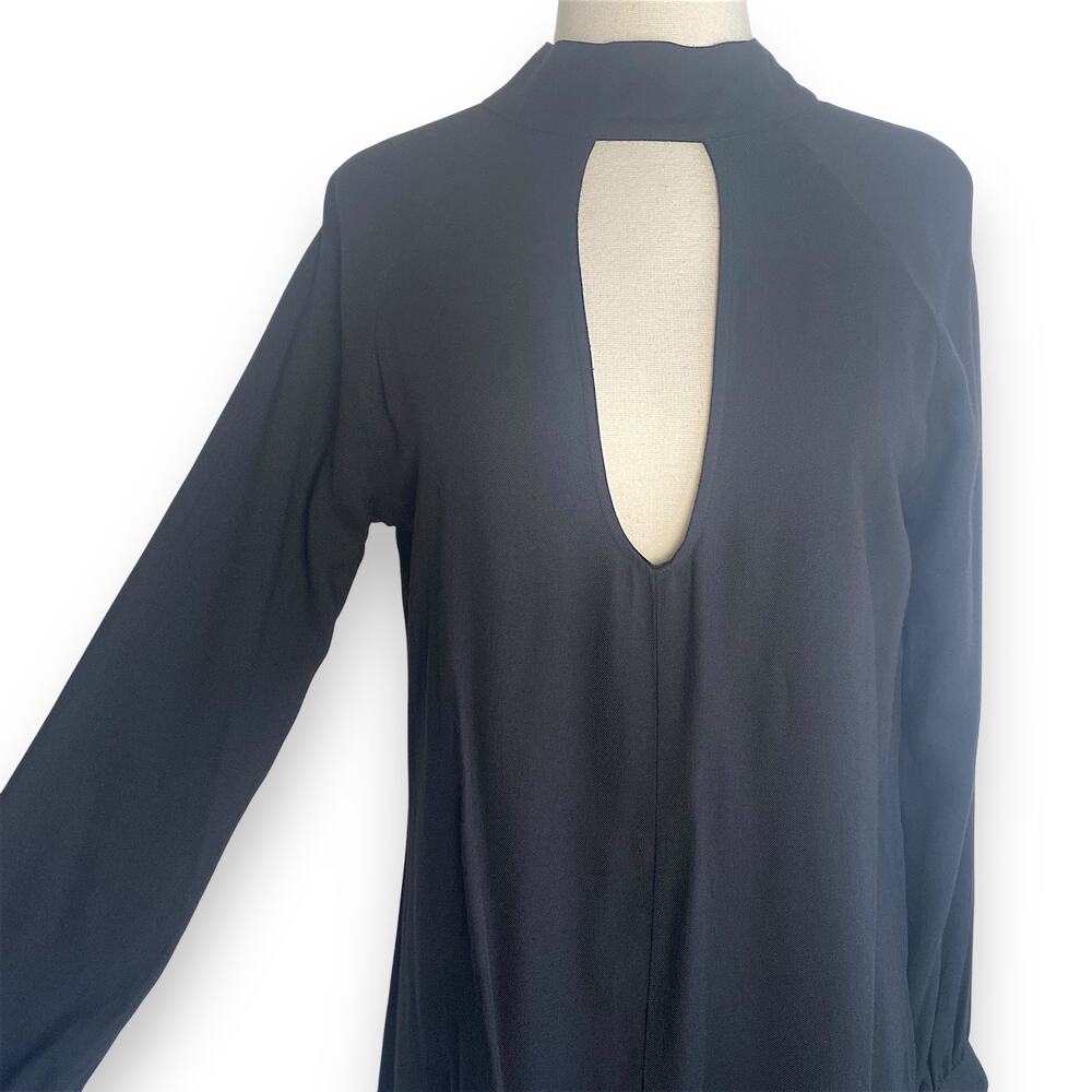 For Love & Lemons High Neck Keyhole Low Back Long Sleeve Black Witchy Mini Dress - Picture 5 of 8